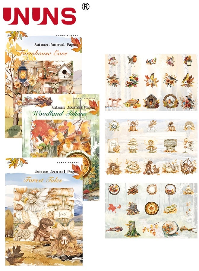 UNUNS Stickers Set,45pcs No Repeat Fall Stickers Hard Card Sticker Pack,Three Different Themes of Autumn, Forest, and Farm DIY Landscape Stickers for Journal Water Bottles Computer Phone - Image 1